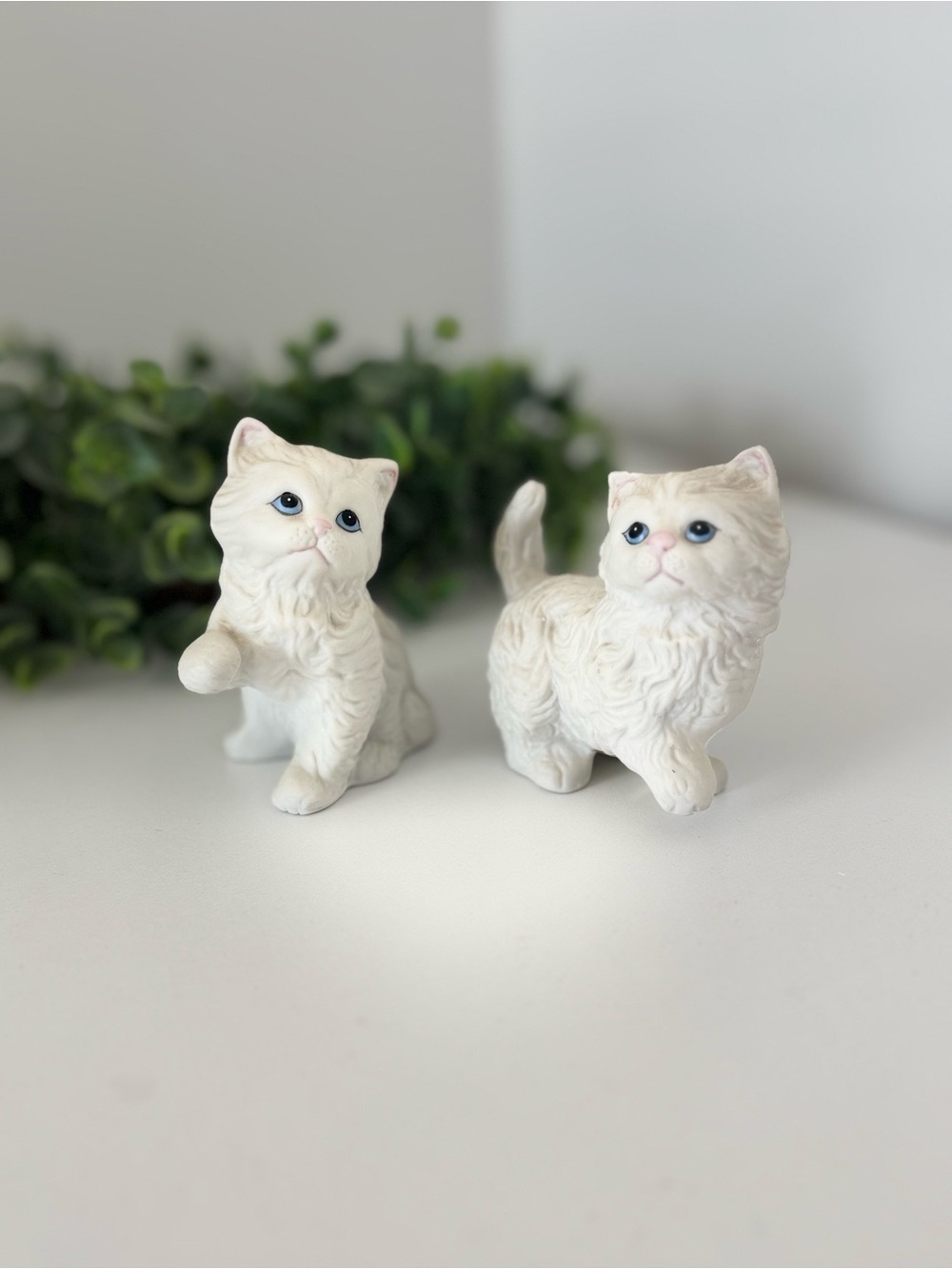 Set of 2 Vintage Homeco White Ceramic Cat Figurine - Decorative Kitten Statues